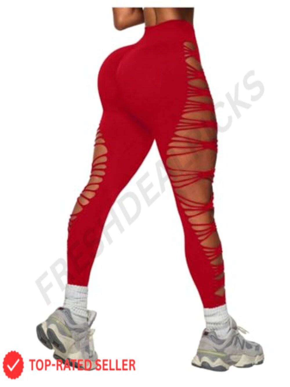 High Waist Seamless Ripped Leggings Tummy Control Yoga Gym
